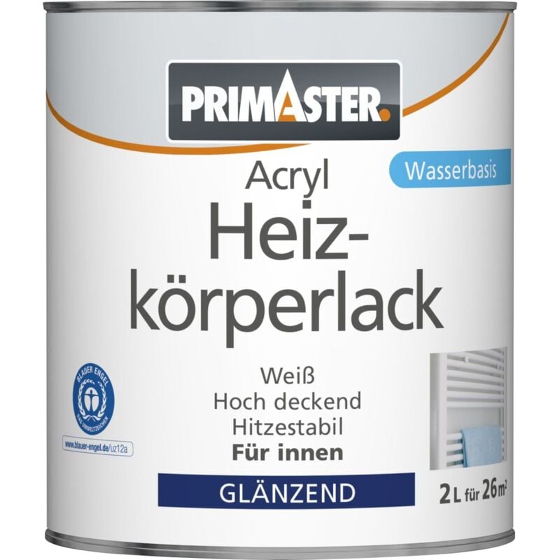 Primaster Acryl Heizkörperlack 2L Weiß Glänzend Heizkörperfarbe