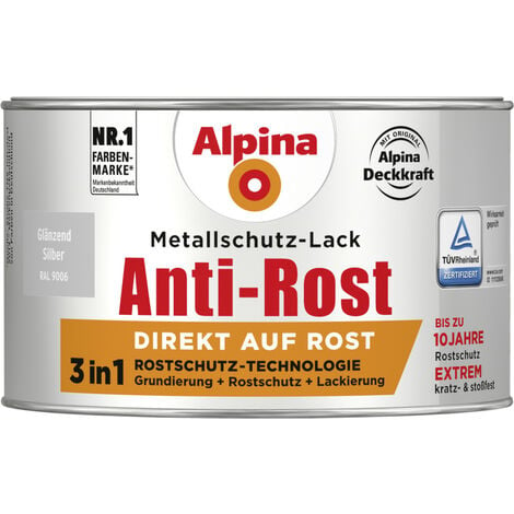 Alpina Metallschutz Lack Anti Rost 300 ml silber glänzend Metallack