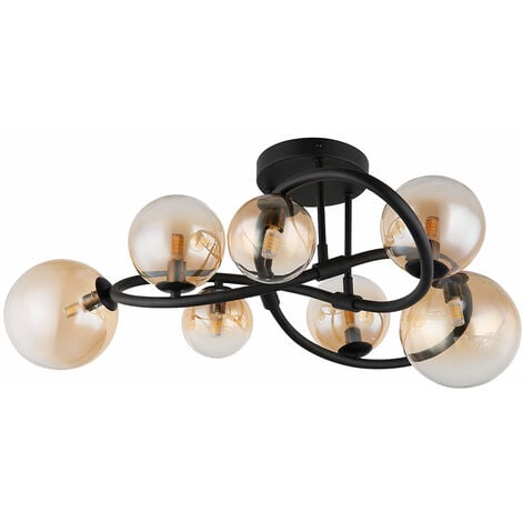 Plafonnier Plafonnier Lampe De Salon Flammes Boules De Verre Ambre H