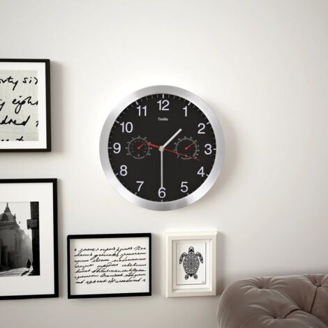 Horloge murale à quartz Hygromètre et thermomètre 30 cm Noir