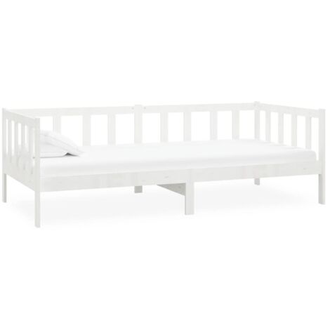 Lit De Repos Avec Matelas 90x200 Cm Blanc Bois De Pin Massif