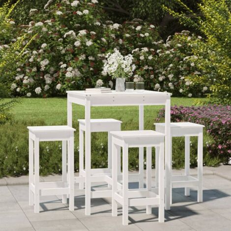 Ensemble De Bar De Jardin 5 Pcs Blanc Bois Massif De Pin