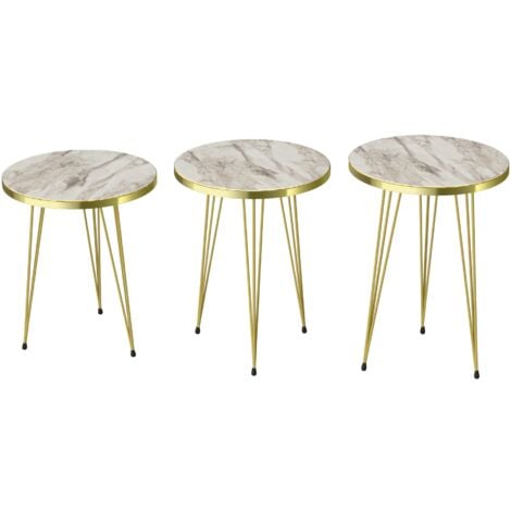 Set De Tables D Appoint Rondes Gigognes Marbre Blanc Or