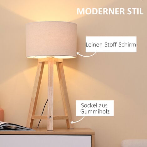 Homcom Tischlampe Aus Holz Nachttischlampe Cm Tischleuchte E