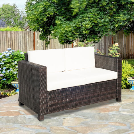 Outsunny Poly Rattan Sofa Mit Kissen Sitzer Garten Loungesofa Metall