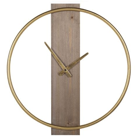 Reloj De Pared Madera Maciza Dorado Redondo Cm Hecho A Mano