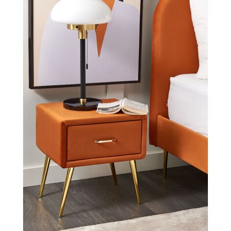 Mesa De Noche De Terciopelo Naranja Dorado X Cm Caj N Dormitorio