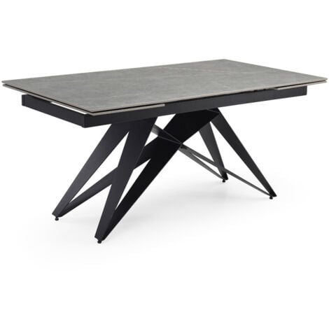 Table extensible 180 260 cm céramique gris marbré pied géométrique