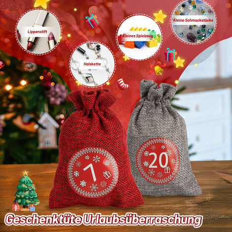 Deactive Hengda 24 Adventskalender zum Befüllen Stoffbeutel