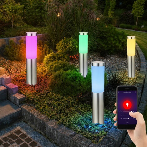 Smart LED Außenlampe silber Sockelleuchte dimmbar Garten Stehlampe