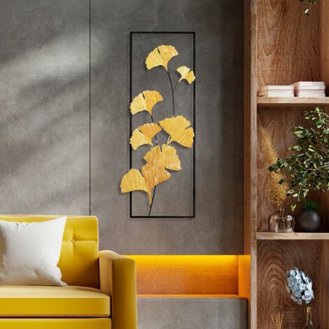 Décoration murale feuilles de Ginkgo Angha L32xH90cm Métal Noir et Or