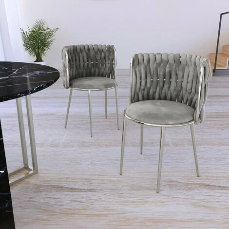 Eleni Lot De Chaises Design En Velours Gris Et Pieds Argent S