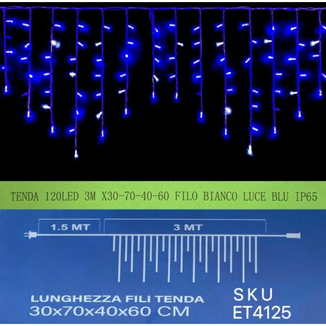 Luci Natale Tenda Luminosa Natalizia Led Blu Flash Bianco Metri