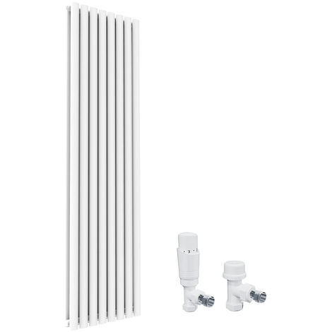 ELEGANT Vertical Column Designer Radiator White Oval Double Panel Rad