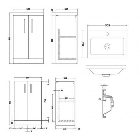 Nuie Arno Compact Floor Standing 2 Door Vanity Unit With Polymarble