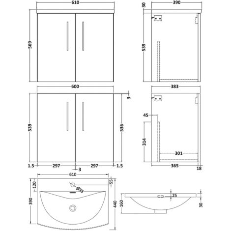 Nuie Arno Wall Hung Door Vanity Unit With Basin Mm Wide Solace