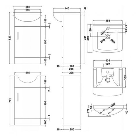 Nuie Mayford Floor Standing Door Vanity Unit With Square Basin Mm