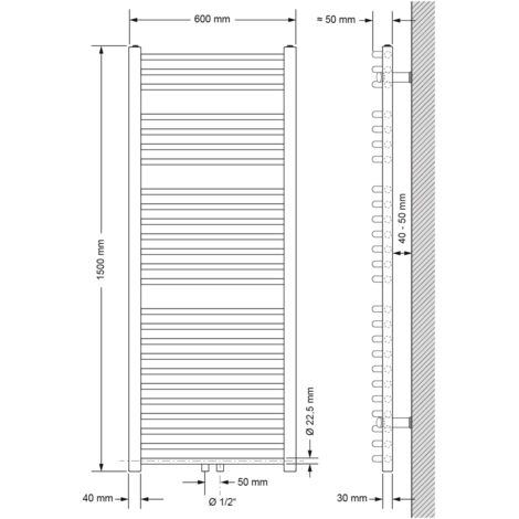 ECD Germany Radiateur Design Sahara Non Électrique 600 x 1500 mm