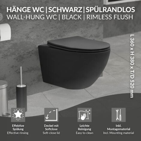 Ecd Germany Wc Suspendu Sans Rebord En C Ramique Noir Mat Wc Avec