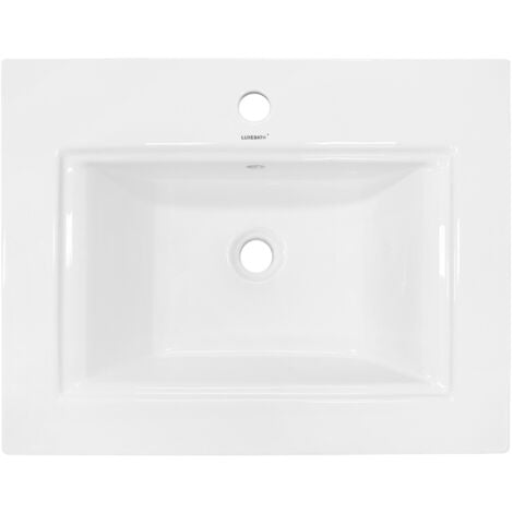 ECD Germany Lavabo en Céramique Blanc 605x465x160 mm avec Garniture de