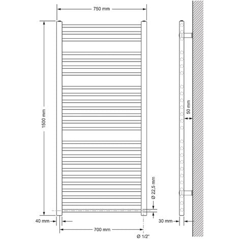 LuxeBath Radiador Toallero de Baño Sahara 750 x 1500 mm Negro Mate