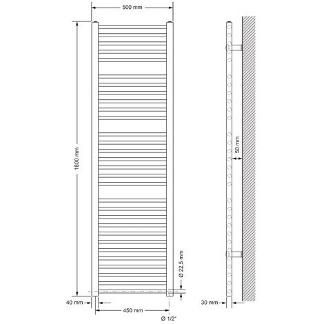 LuxeBath Radiador Toallero de Baño Sahara 500 x 1800 mm Negro Mate