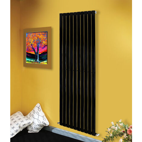 Modern Vertical Column Designer Radiator Black 1800x680 Flat Single