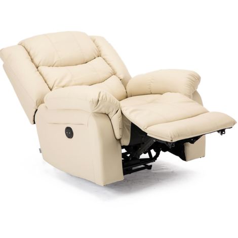 Seattle Electric Cream Leather Auto Recliner Armchair Sofa Home Lounge