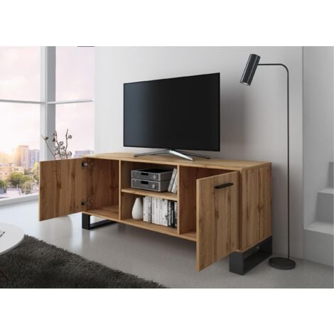 Skraut Home Meuble Tv Avec Portes Salon Mod Le Loft Couleur