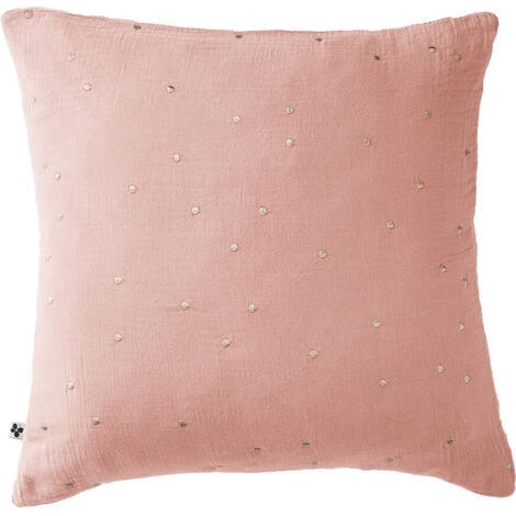 OUREA MOTIF Taie d Oreiller 60x60cm Gaze de Coton Rose Pêche à Pois Dorés