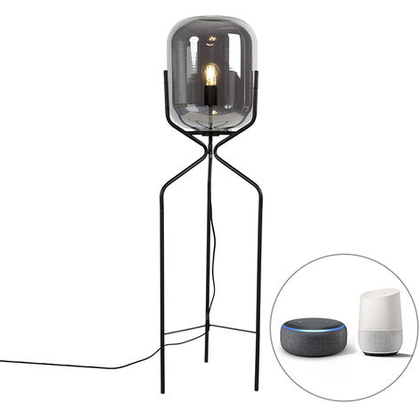 Smart Floor Lamp Black Incl WiFi A60 Smoke Glass Bliss