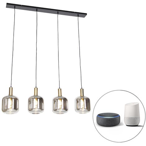 Smart Pendant Light Black With Smoke Glass 4 Light Incl Wifi A60 Zuzanna