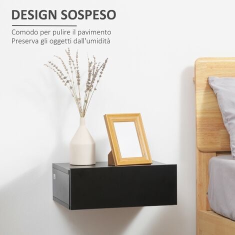 Set Comodini Sospesi Cassetto X X Cm In Legno Truciolare Nero