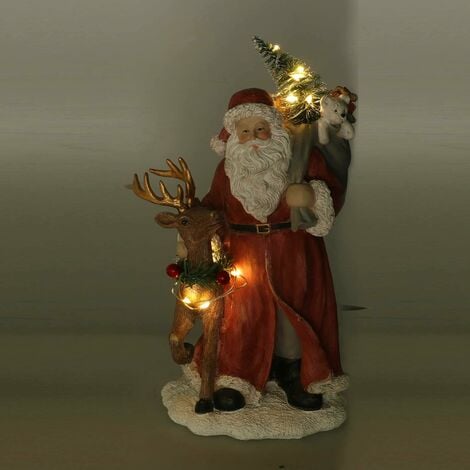 Babbo Natale In Resina Con Renna Rosso Con Led Cm X Xh