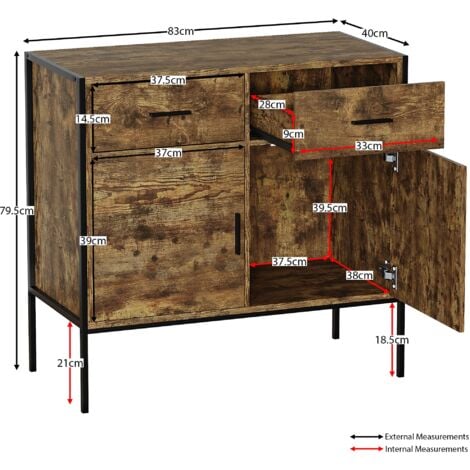 Brooklyn Industrial Sideboard Door Drawer Buffet Cupboard Dispay