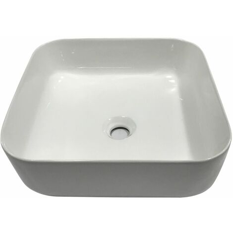 Lavabo Da Appoggio Ceramica Bianco Quadrato Lavandino Bagno 38 5x38