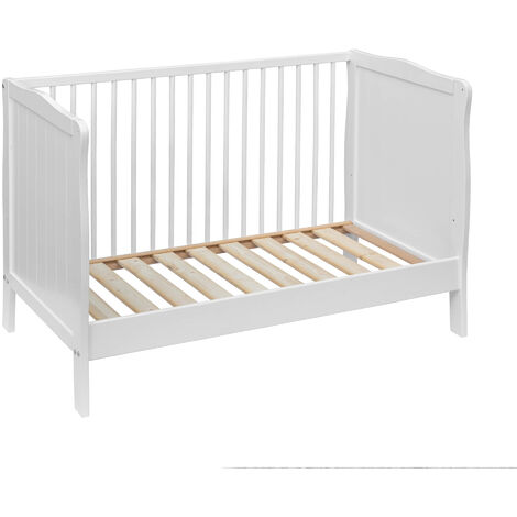 Lit bébé évolutif en bois massif blanc avec sommier réglable en hauteur