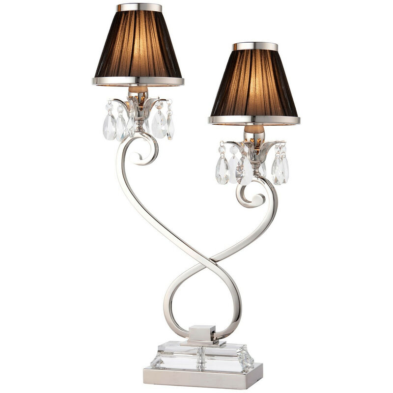 Interiors Oksana Nickel - Lámpara de mesa doble 2 luces en níquel pulido con pantallas negras, E14
Interiors Oksana Nickel - Lámpara de mesa doble 2 luces en níquel pulido con pantallas negras, E14