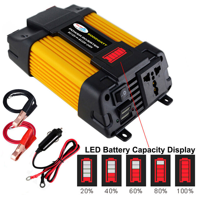 Inversor de onda sinusoidal modificada, inversor de potencia pico de alta frecuencia de 6000 W, con puerto USB doble de 2,1 A,6000W 220V
Inversor de onda sinusoidal modificada, inversor de potencia pico de alta frecuencia de 6000 W, con puerto USB doble de 2,1 A,6000W 220V