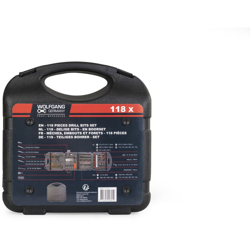 Wolfgang - Juego de 118 Puntas para Taladro Destornillador Inalámbrico o Eléctrico para Madera, Plástico y Metal con Maletín Incluido
Wolfgang - Juego de 118 Puntas para Taladro Destornillador Inalámbrico o Eléctrico para Madera, Plástico y Metal con Maletín Incluido