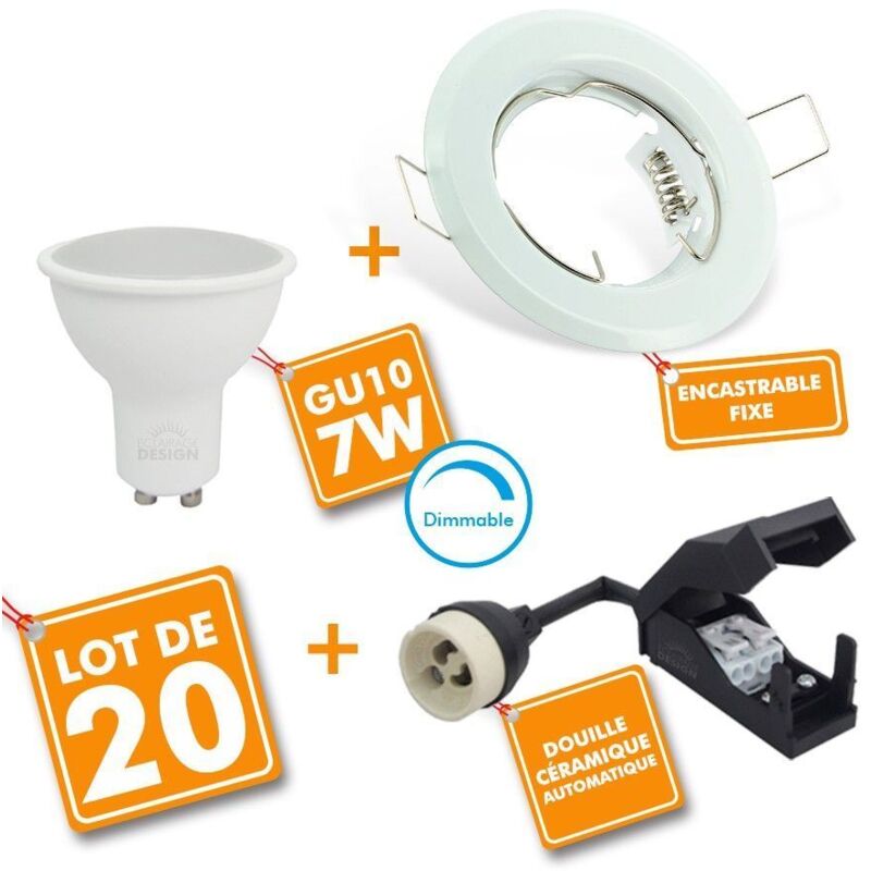 Eclairage Design - Juego de 20 puntos LED empotrable completamente blanco fijo con bombilla GU10 7W regulable | Temperatura de color: Blanco cálido
Eclairage Design - Juego de 20 puntos LED empotrable completamente blanco fijo con bombilla GU10 7W regulable | Temperatura de color: Blanco cálido
