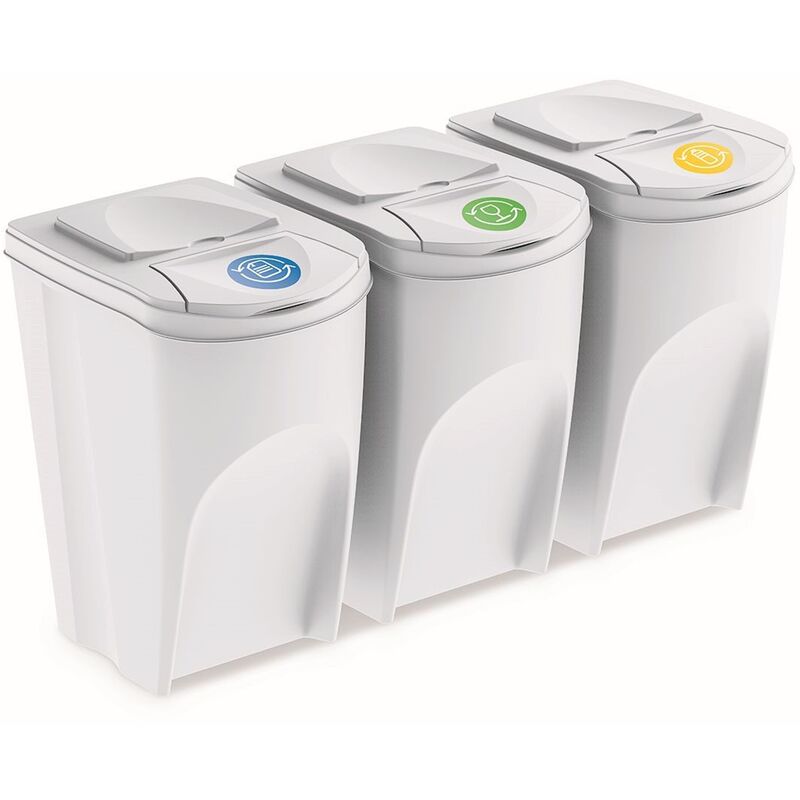 Juego de 3 cubos de reciclaje 105L Prosperplast Sortibox de plastico en color blanco
Juego de 3 cubos de reciclaje 105L Prosperplast Sortibox de plastico en color blanco