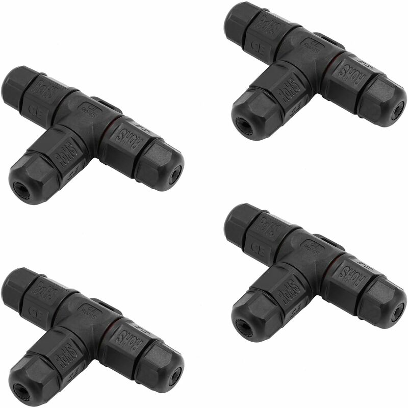 Juego de 4 cajas de conexiones IP68 tipo T estancas para la conexión de cables expuestos a la humedad en exteriores - conectores de cable de 3 polos,
Juego de 4 cajas de conexiones IP68 tipo T estancas para la conexión de cables expuestos a la humedad en exteriores - conectores de cable de 3 polos,
