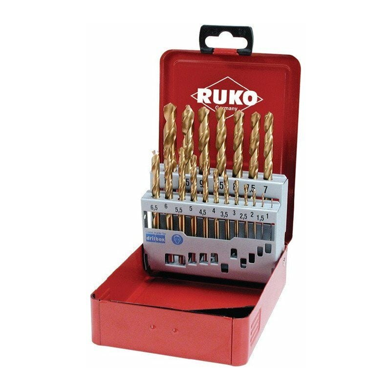 Ruko - Juego de brocas helicoidales DIN 338 TypeN D.1-13x0.5mm HSS TiN 25 piezas, caja metálica
Ruko - Juego de brocas helicoidales DIN 338 TypeN D.1-13x0.5mm HSS TiN 25 piezas, caja metálica