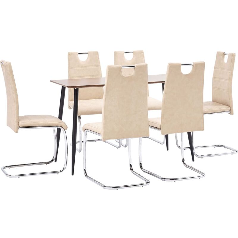 vidaXL Juego de Comedor Cuero Sintético 7 Piezas Crema - Crema