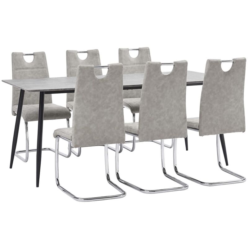 Juego de comedor 7 piezas cuero sintético gris claro