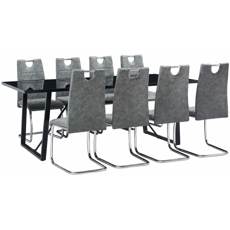 Juego de comedor 9 piezas cuero sintético gris
