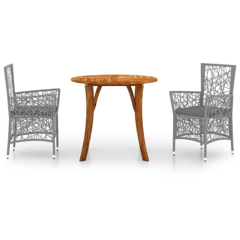 BHD - Juego de comedor de jardín de 3 piezas gris