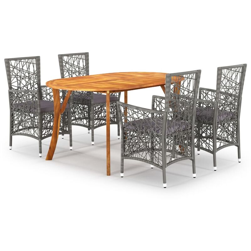 BHD - Juego de comedor para jardín 5 piezas gris