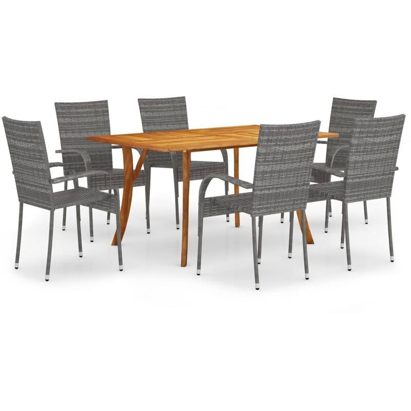 BHD - Juego de comedor para jardín de 7 piezas gris